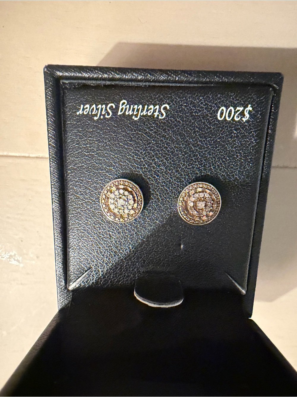 Sterling Silver Gold-Tone Pavé Round Stud Earrings